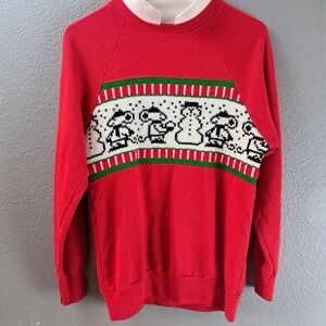 Vintage 80s Womens Heartland USA Red Christmas Sweater Adult Small Mice Snowman